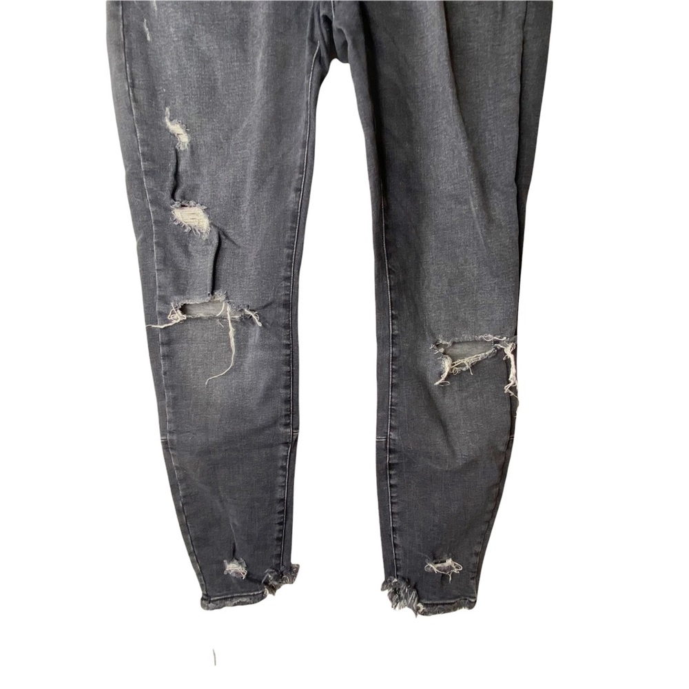 Zara Trafaluc Denimwear Black Grey Distressed Stretch Jeans Raw Hem Size 10 - Picture 4 of 8